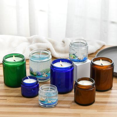 China Amber Candle Container Glass Jars For Candle Making Candle Holder With Screw Lid for sale