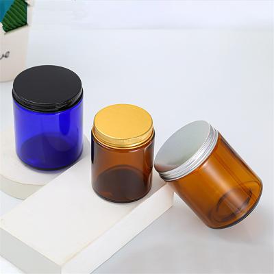 China Amber Empty Candle Jars Glass Candle Holders Candle Container With Screw Lid for sale