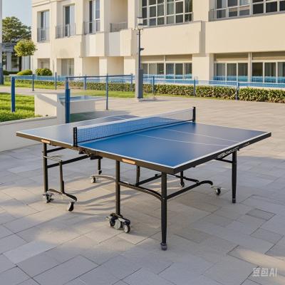 China 25mm Steel / Aluminum / Plastic Outdoor Table Tennis Table With 6 Legs And 4 Wheels for sale