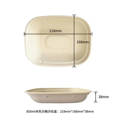 China Disposable Degradable Disposable Tableware Bagasse Pulp Salad Box Square Shape850ml 1100ml for sale