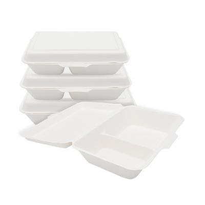 China Bagasse Disposable Cheap Tableware Disposable Lunch Box Take Away Container Paper Food Two Compartment Box for sale