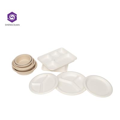 China Minimalist Low Price Biodegradable Disposable Tableware Part Use 9inch Three Compartments Dish for sale