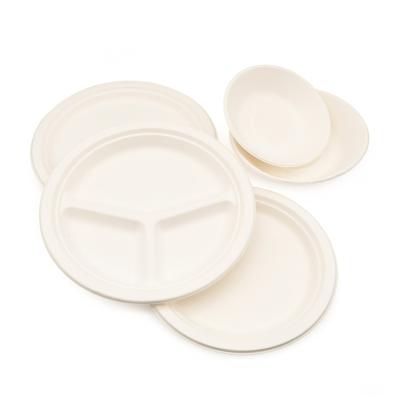 China Hot Sale Minimalist Eco Disposable Tableware 9inch Three Compartments Plate Disposable Food Paper Plate for sale