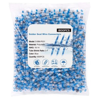 China Blue Connector Solder Joint Wire Connectors AWG22-18 Solder Joint Heat Shrink Butt Connectors Waterproof Insulated Electrical Lug for sale