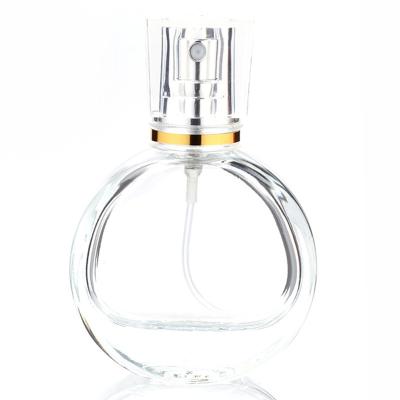 China Hot Sales Cosmetic Adjust Flat Round Shape Spray Cosmetic Glass Perfume Bottle for sale