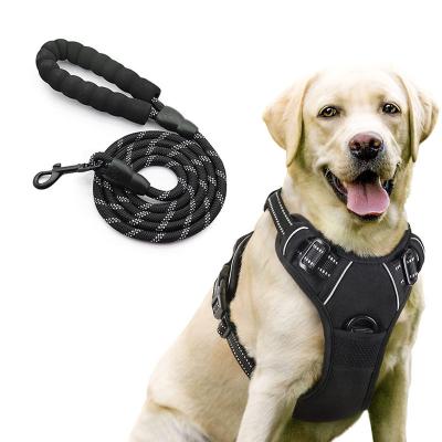 China Hot DETACHED Amazon Selling No Obstruction Pulling Dog Product Invest Harness Leash Set Reflective Heavy Duty Soft Padded Chest Harness for sale