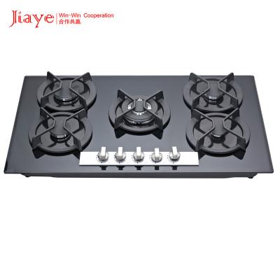 China Hotel OEM Manufacturer High Quality Gas Stove 5 Burners Cast Iron Pan Rack Kitchen Cooker Built In Gas Hob for sale