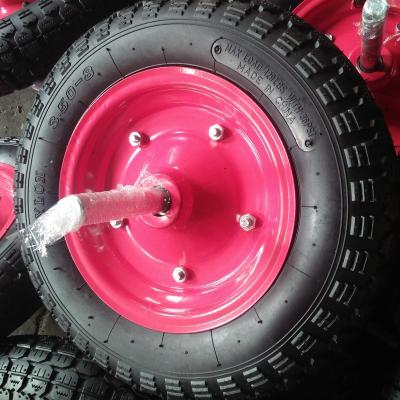 China 3.50-8 wheelbarrow tire and pneumatic wheel 14inch tire with metal rim chili market rubber wheel 350x80mm for sale