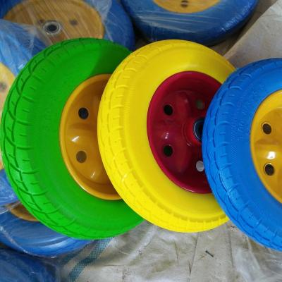 China Hand Truck 13 Inch Tire PU Wheel 3.00-8/3.25-8/3.50-8/4.00-8 Flat Free Metal Rim With Ball Bearing for sale