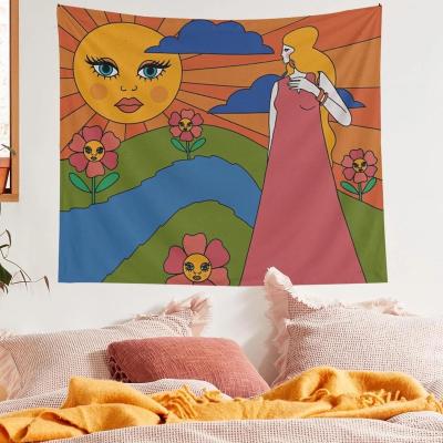 China Abstract Traditional Sun and Girl Printing Drapes Tapestry Poster for Room for sale