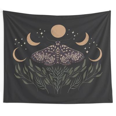 China Traditional Moon Phase Butterfly Flower Wall Hanging Polyester Tapestry Poster for sale