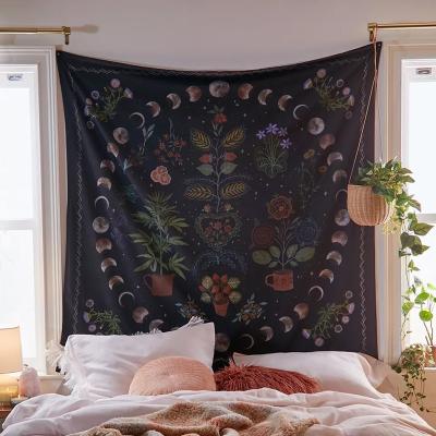 China Celestial Floral Wall Tapestry Hippie Moon Phase Bohemian Bohemian Flower Botanical Flower Wall Tapestry Dorm Starry SkyCarpet Decor for sale