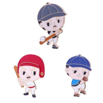 China Fashion European and American Creative Boys Baseball Brooch Cartoon Sports Style Metal Badge Bag Accessories Pin Soft Trinkets for sale