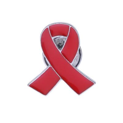 China China Red Ribbon Lapel Pins Hard HIV AIDS Cancer Awareness Enamel Brooch Pin Badges for sale