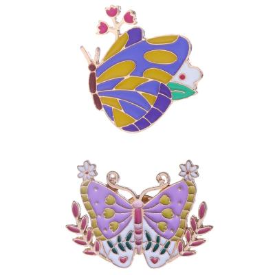 China Custom Cartoon Fashion Butterfly Enamel Brooches Pins Promotional High Quality Badge Pin Factory Manufacturer Bulk Metal Badge for sale