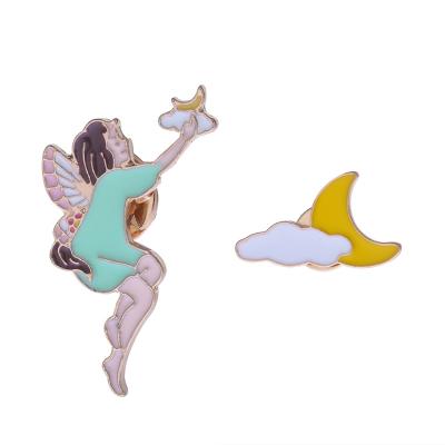 China Fashion new product dream cloud girl alloy brooch accessories lovely cartoon moon brooch creative fairy student for sale