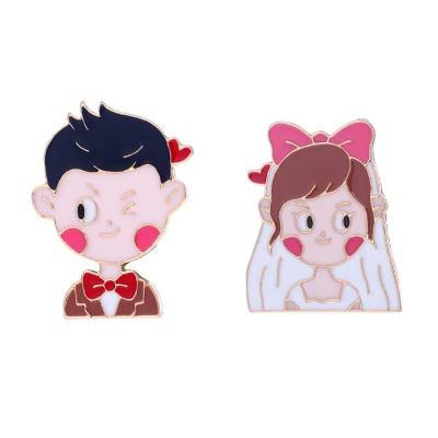 China Fashion Cartoon Wedding Dress Series Newlyweds Modeling Metal Brooch Cartoon Couples Head Portrait Badge Cute Wedding Gift for sale