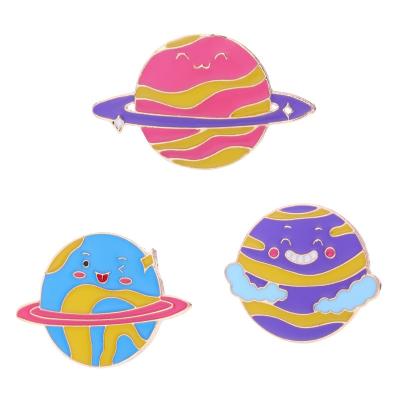 China Fashion Cartoon Smiling Planet Metal Enamel Pins Sweet And Romantic Universe Planets Brooches Clothes Lapel Badge Jewelry Gifts For Space Lovers for sale