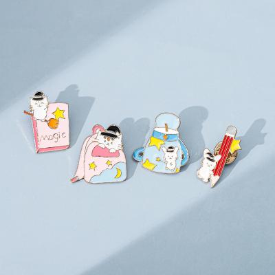 China Cute Fashion Cartoon Book Pencil Stationery Metal Small Personality Girl Schoolbag Badge Student Shirt Collar Cartoon Animal Brooch for sale