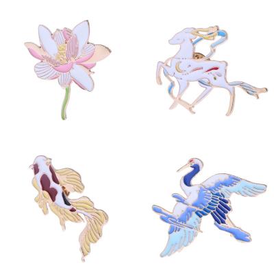 China Chinese cartoon fashion style meets divine deer, crane, breast needle, literary personality, retro emblem, clothing, bags, decorative buttons for sale