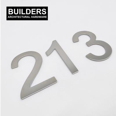 China Modern Adhesive Hotel Stainless Steel BUILDERS Metal Home Outdoor House Number License Plate With 3M Sticker for sale