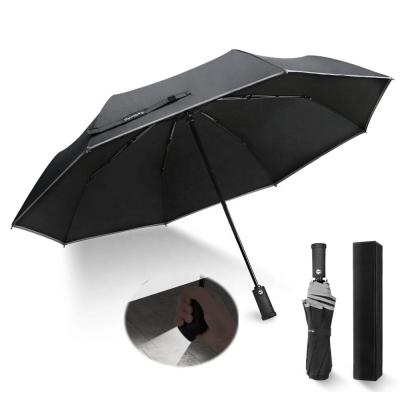 China Rotating Rainpproof Flashlight Fold Umbrella Reflective Edge Safe Handle Umbrella for sale