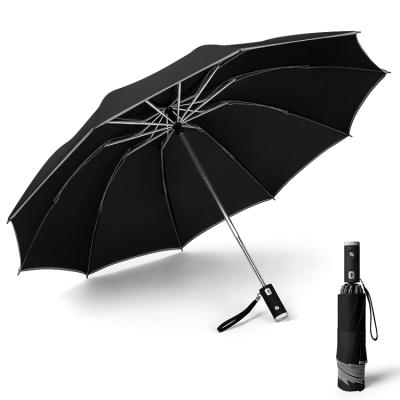 China CLASSIC 23 Fold 3 Inch 10 Ribs Safety Open Automatic Umbrella With Reflective Strap for sale