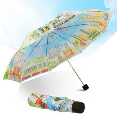 China Children's Digital Printing Small Umbrella Ultralight Aluminum Alloy Ladies 3 Folds Umbrella For Gift for sale