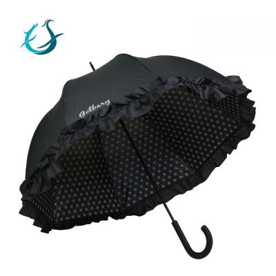 China Beauty Handbook Daily Open Black Lace Promotion Use Straight Umbrella For Lady for sale