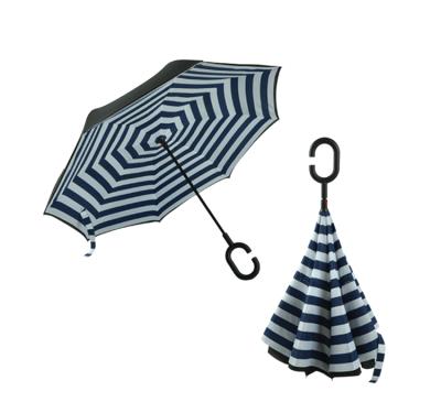 China Modern Logo Customized Inverted Umbrella Double Layer With C Shape Handle Reverse Umbrella for sale