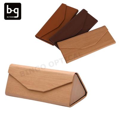 China Sunglasses and Eyewear Packing Glass Box Customized Bamboo Foldable Triangle Sunglasses Package Case Printed for sale