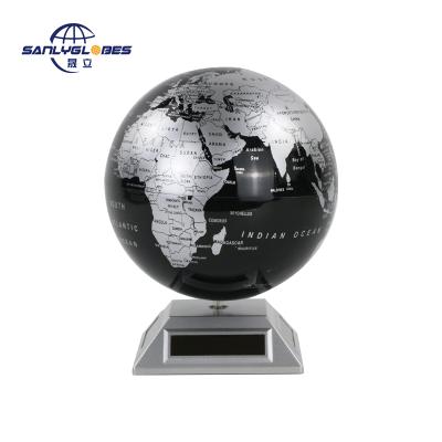 China Education/Gifts/Supermarket Black Sliver 14cm Solar Power Storage Rotating Globe With Pyramid Structure Design for sale