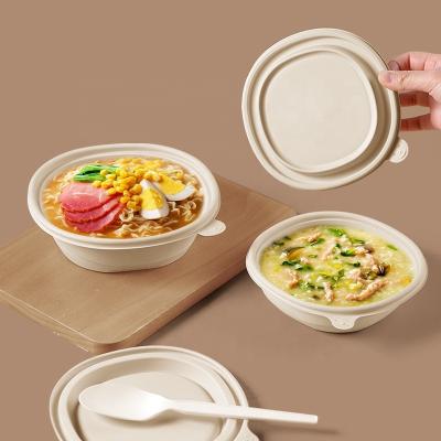 China Home Hotel Restaurant Wedding Party BBQ Biodegradable Disposable Sugarcane Bagasse Paper Pulp Mold Soup Salad Bowl With Lid Sugarcane Bagasse Bowl for sale