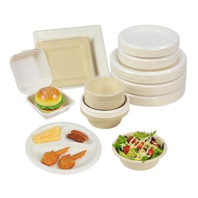 China 100% Natural Disposable Biodegradable Compostable Clamshell Take Out Food Containers Bagasse Packing Lunch Box for sale