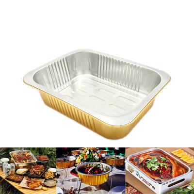 China FoodCooking Gold Aluminum Foil Tray Turkey Molds Aluminum Foil Disposable Food Container With Plastic/Heat Seal Lid for sale