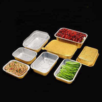 China FoodCooking BBQ Cake Bake Tin Foil Dishes Grill Pan Disposable Supplying Container Tray With Plastic Lid for sale