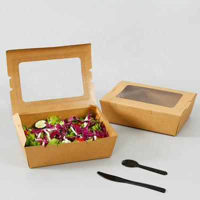 China Recycled Disposable Brown Paper Box Tray Container Packaging Materials Kraft Paper Sushi Box With PVC Window Food Paper Bowl Cup Safe Box for sale