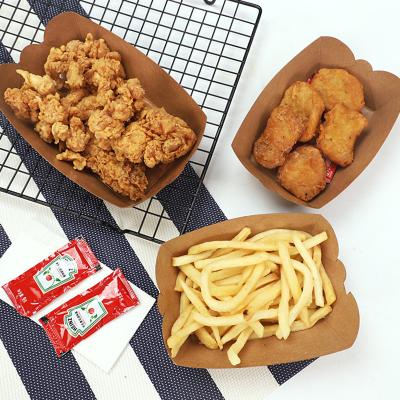 China Food Grade Recyclable Paperboard Food Tray French Fry Disposable Potato Chips Snacks Kraft Paper Packing Paper Boat Packaging Box for sale