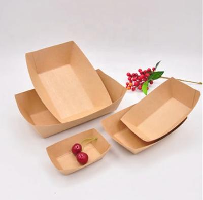 China Catering or Picnic and Party Recyclable Disposable Wrapping Paper Container Eco Friendly Compostable Food Paper Boat Tray for sale