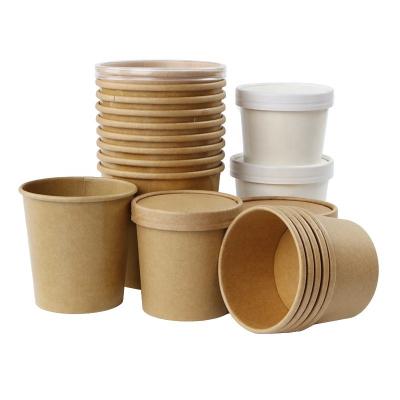 China Compoitable Food Wrapping Paper Bowl Disposable Heatable Disposable Soup Paper Cup Container Salad Bowl With Lid for sale