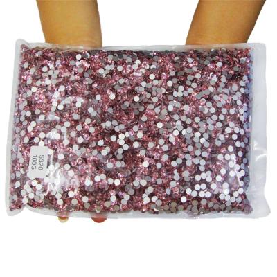 China Bulk Package 100Gross lt Eco-friendly Rose Pink Flatback Glass Rhinestone For Nail Art,Hotfix Rhinestone SS10 SS20 Tumblers No for sale