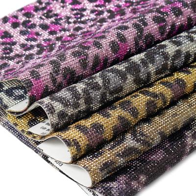 China Wholesale Eco-Friendly All Kinds Of Self Adhesive Rhinestone Mesh Sheet 24*40cm Diamond Sheet And Iron On Hotfix Color Leopard for sale