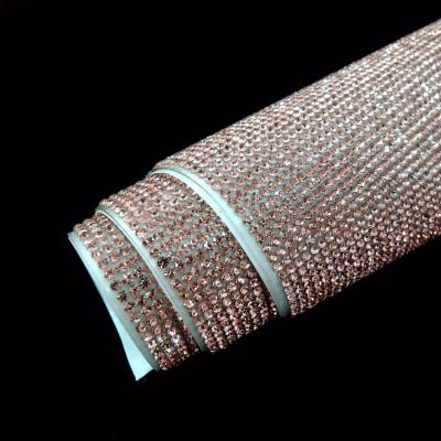 China Wholesale Self Adhesive Rhinestone Eco-friendly Champagne Mesh Sheet 24*40cm Diamond Sheet And Iron On Hotfix for sale