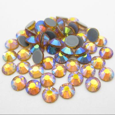 China 14Cut Eco-friendly AB Fix Citrine Hot Fake Stones Facets Flatback Citrine Hot Fix Color AB Glass Rhinestone For Clothing for sale