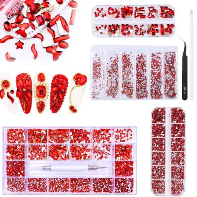 China Wholesale eco-friendly 3d mixed shapes red glass rhinestone flat back diamond nail rhinestones for christmas for sale