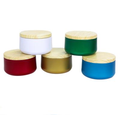 China Fashion and Wholesale Trendy 4oz Round Big Candle Tin Container Jar Belly Storage Tin Box with Lid Wood Craft Supplies for sale