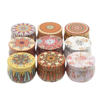 China Fashion and Wholesale Trendy 4oz Round Big Belly Multiple Designs Matched Empty Candle Tin Jar Craft Supplies for sale