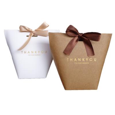 China Wholesale Hotselling Recyclable Mini Paper Bags With Bow Ribbon Exquisite Paper Packaging In Stock Fancy Gift Paper Bags for sale