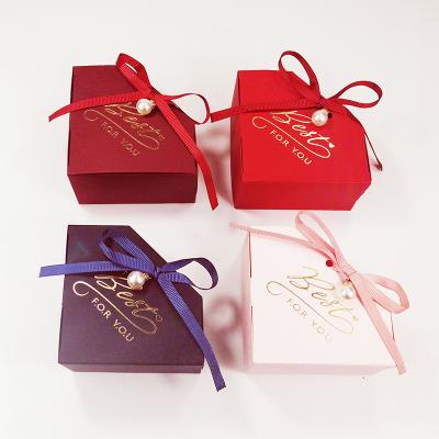 China Custom 2021 Recyclable Hotsale Gift Box Heart Shaped With Ribbon Mini Wedding Candy Folding Small Logo Pink Gift Box Packaging for sale