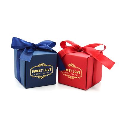 China Recyclable Gift Boxes Red Paper With Ribbon Folding Candy Soft Wedding Recycled Logo Packaging Custom Boxes for sale